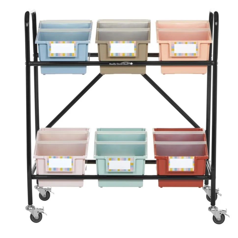 Mid-Size Mobile Storage Rack With Boho Chapter Book Bins™ - 1 rack, 6 bins