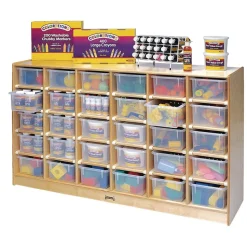 Mobile Cubbie Storage - 30 Cubbies, With Clear Trays