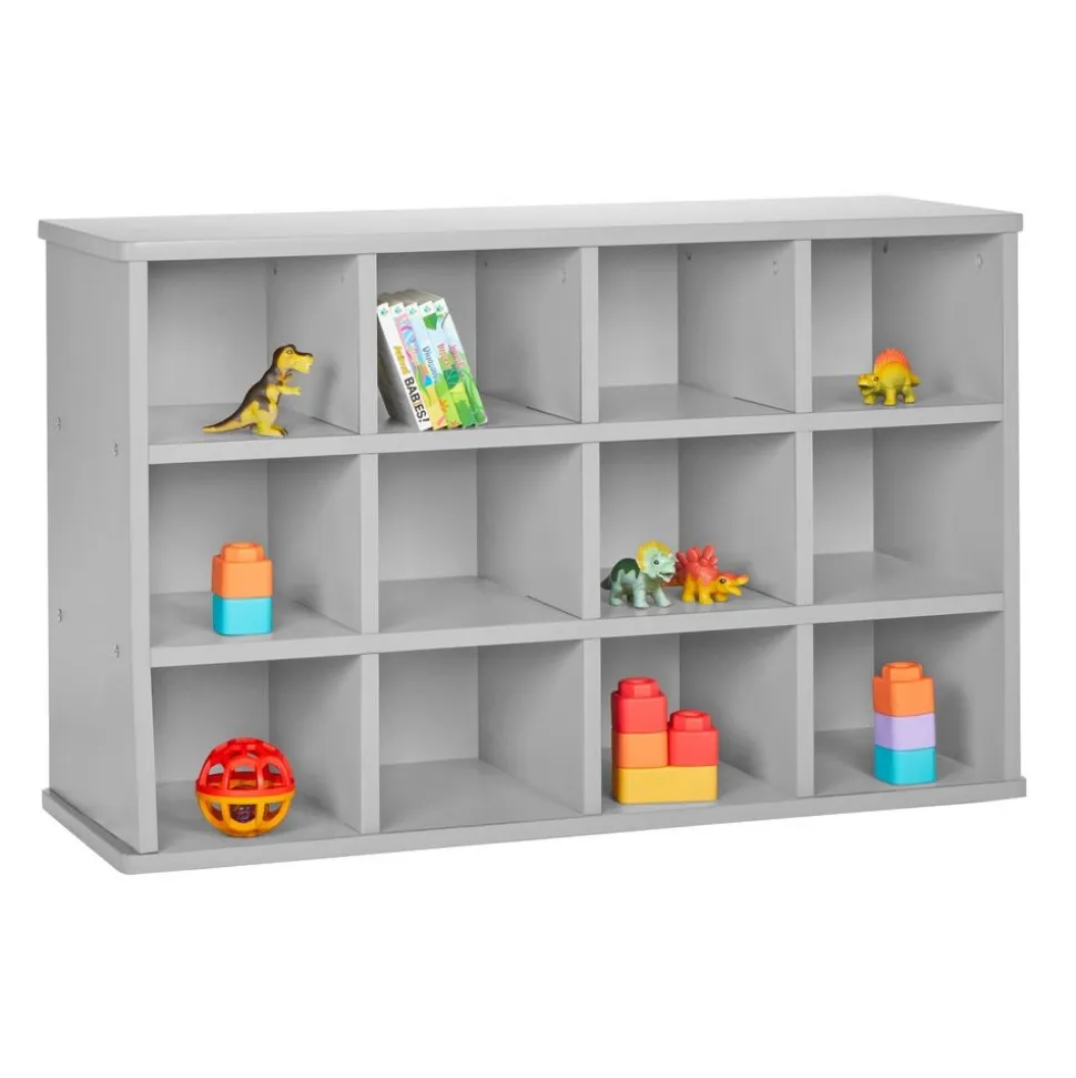 Modern Mist Laminate 12-Cubby Storage Cabinet - Light Gray