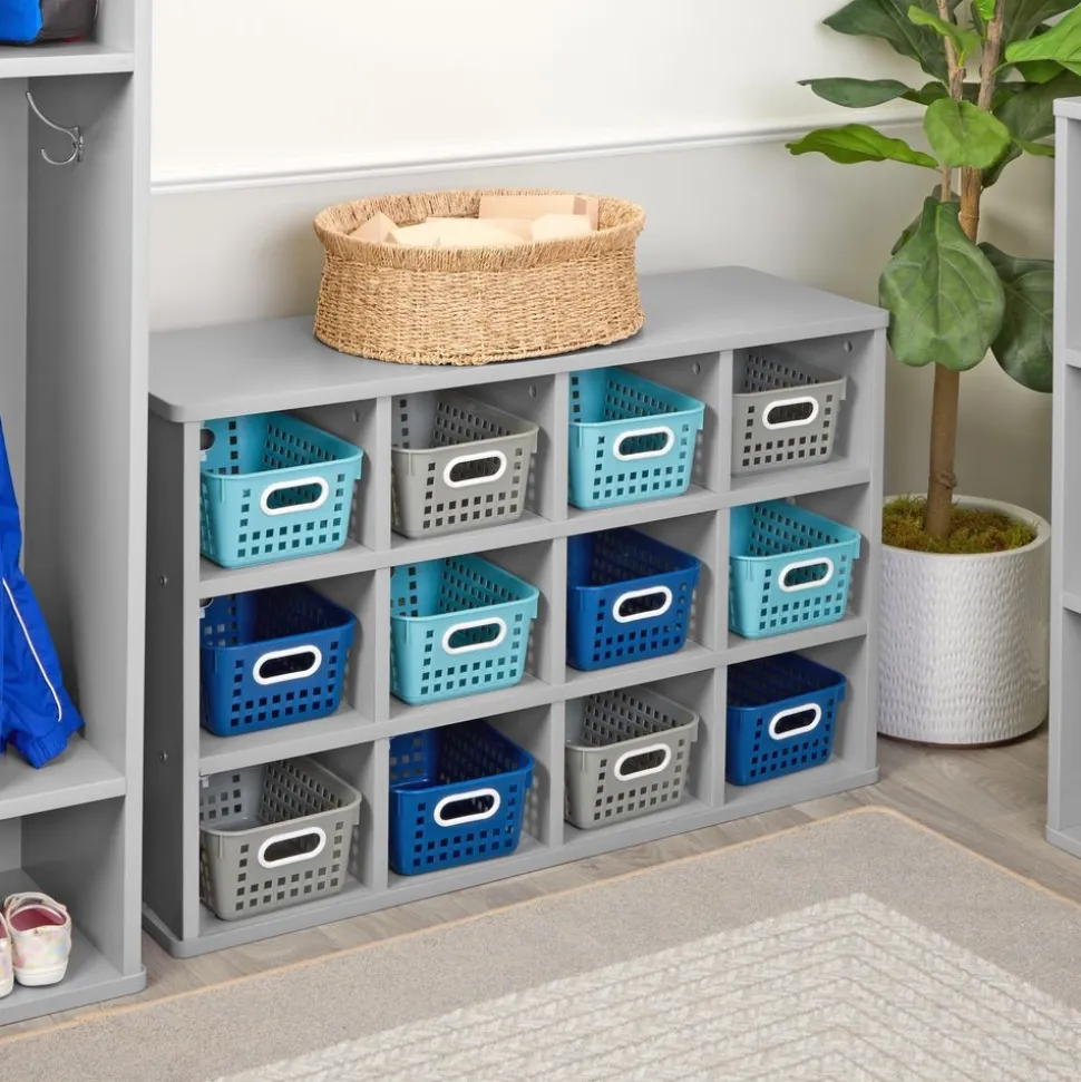 Modern Mist Laminate 12-Cubby Storage Cabinet - Light Gray