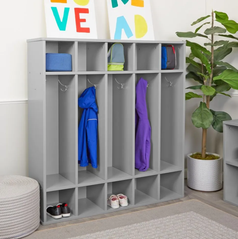 Modern Mist Laminate 5-Section Coat Locker - Light Gray