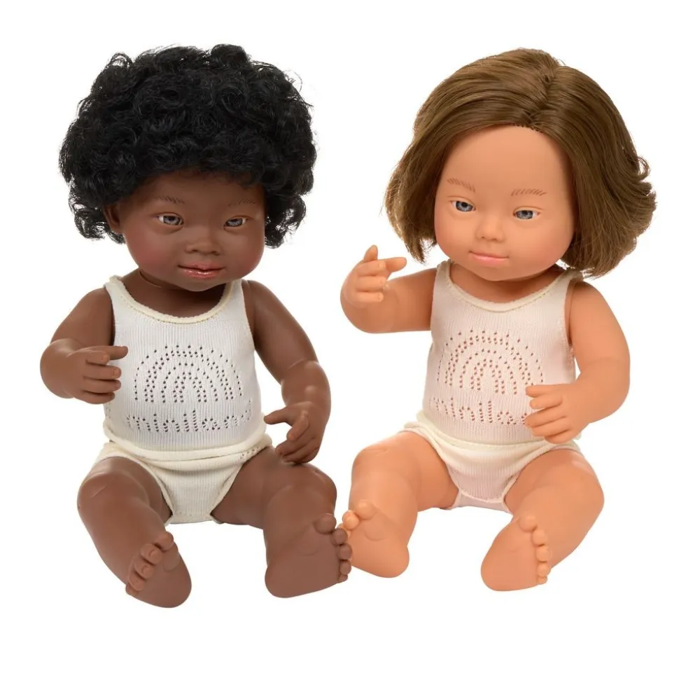 Multicultural Girl Down Syndrome 15" Dolls 4 Piece Kit
