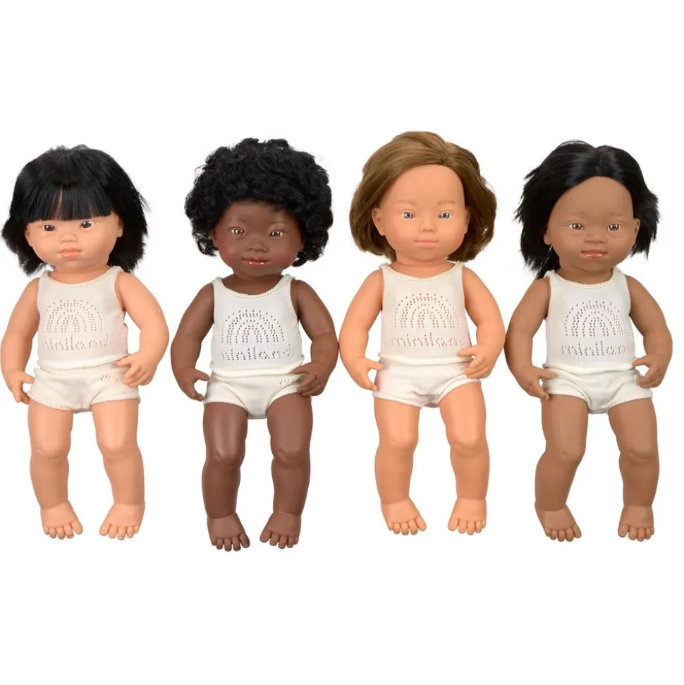 Multicultural Girl Down Syndrome 15" Dolls 4 Piece Kit