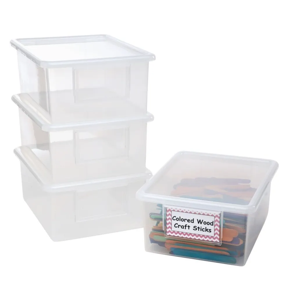 MyPerfectClassroom® Set of 4 Easy-Label Teaching Totes with Lids - Clear