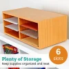 Oak 6-Slot Mail Center With Trays Single Color - 1 mail center, 6 trays, 6 labels