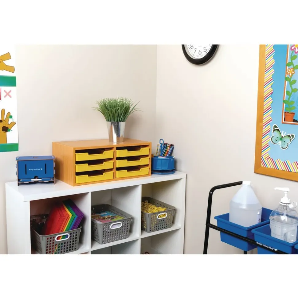 Oak 6-Slot Mail Center With Trays Single Color - 1 mail center, 6 trays, 6 labels