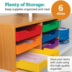 Oak 6-Slot Mail Center With Trays 6 Colors - 1 mail center, 6 trays