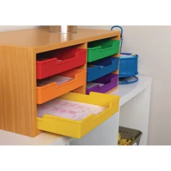 Oak 6-Slot Mail Center With Trays 6 Colors - 1 mail center, 6 trays