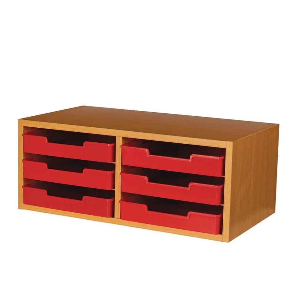 Oak 6-Slot Mail Center With Trays Single Color - 1 mail center, 6 trays, 6 labels