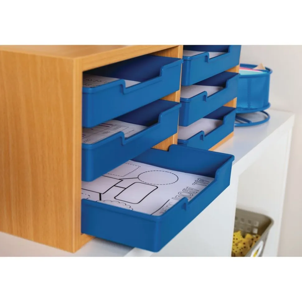 Oak 6-Slot Mail Center With Trays Single Color - 1 mail center, 6 trays, 6 labels