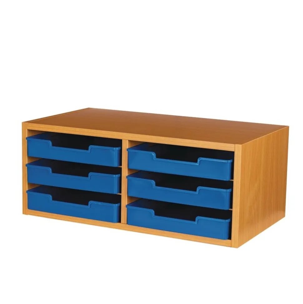Oak 6-Slot Mail Center With Trays Single Color - 1 mail center, 6 trays, 6 labels
