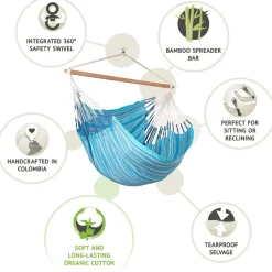 100% Organic Cotton Kingsize Hammock Chair - Habana Azure
