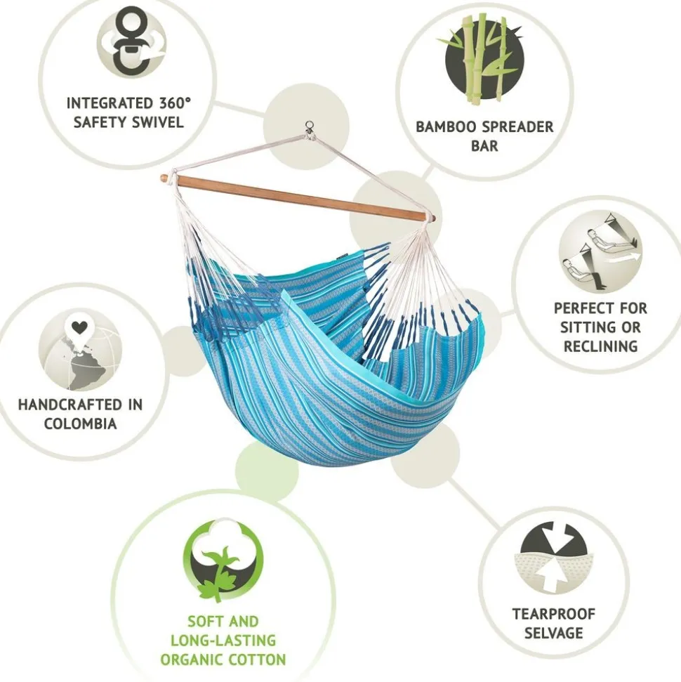 100% Organic Cotton Kingsize Hammock Chair - Habana Azure