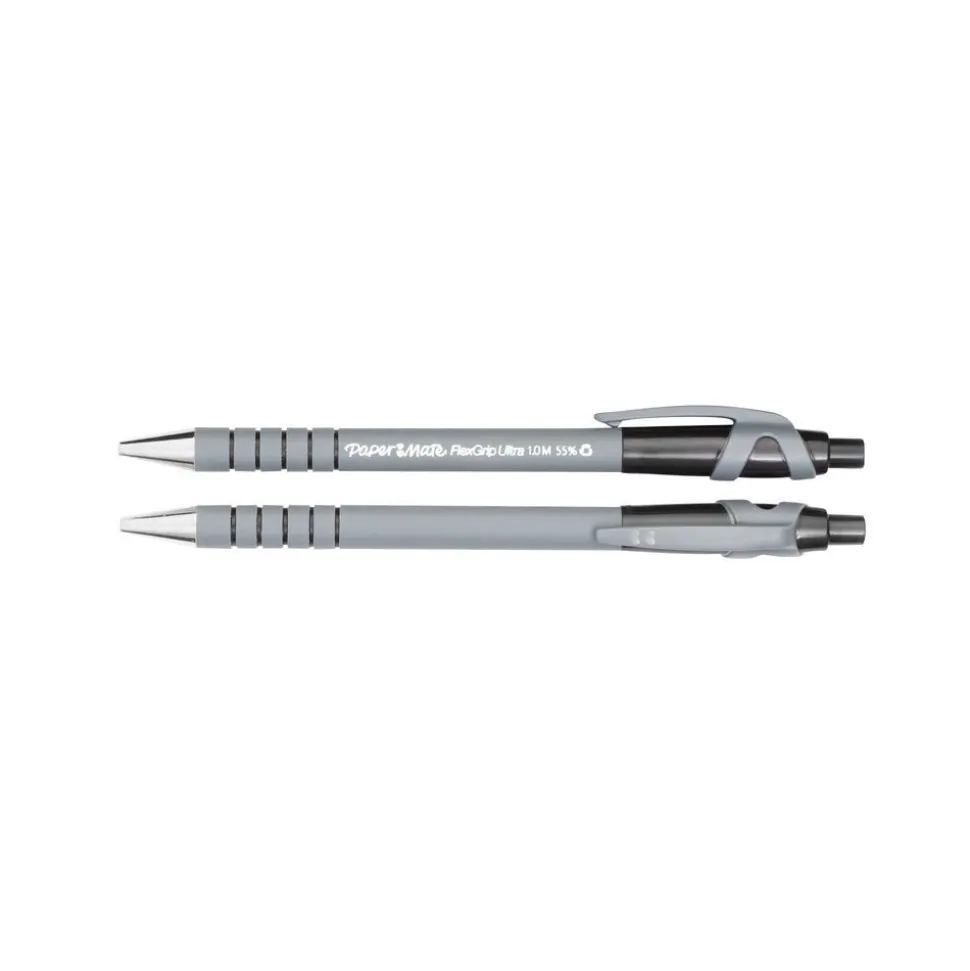 Paper Mate® FlexGrip Ultra Retractable Ballpoint Pens, Medium Point, Black, Box of 12