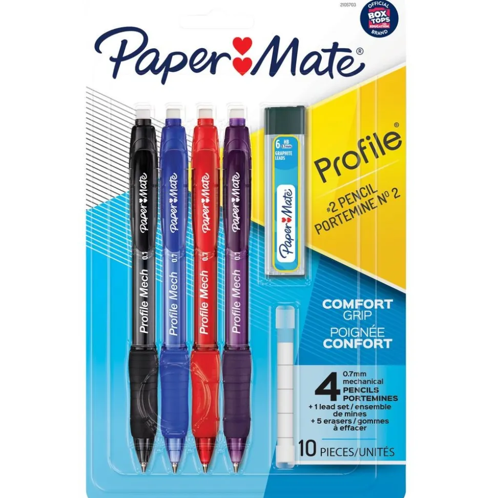 Paper Mate® Profile Mech Mechanical Pencil Set, 0.7mm #2 Pencil Lead, Assorted Barrel Colors, 4 Count