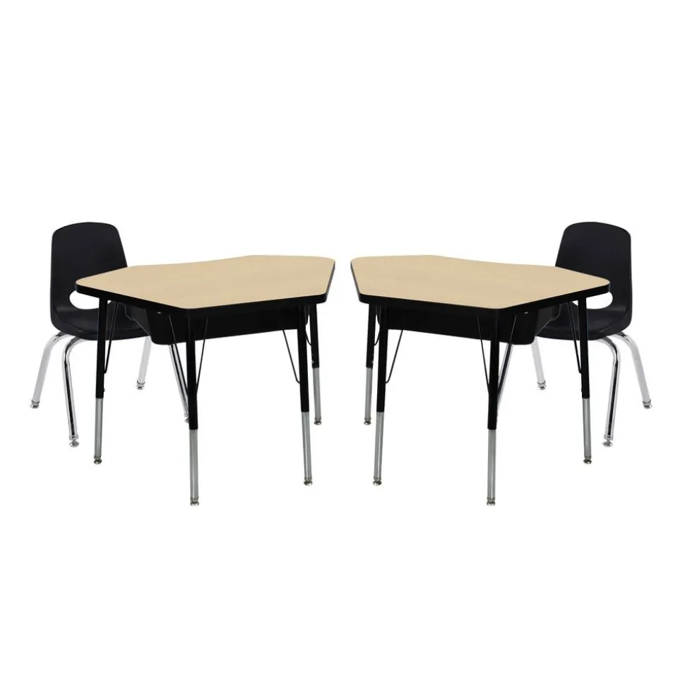Petal Desk & 16" Stack Chair Set - Gray/Black (2-Pack/4-Piece)