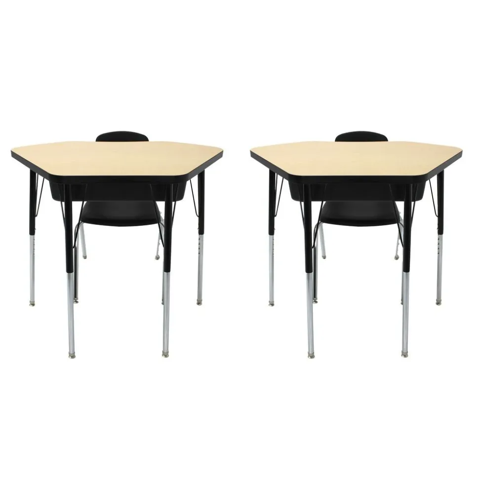 Petal Desk & 16" Stack Chair Set - Gray/Black (2-Pack/4-Piece)