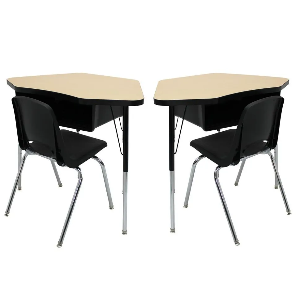 Petal Desk & 16" Stack Chair Set - Gray/Black (2-Pack/4-Piece)