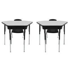 Petal Desk & 12" Stack Chair Set - Gray/Black (2-Pack/4-Piece)