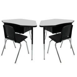 Petal Desk & 12" Stack Chair Set - Gray/Black (2-Pack/4-Piece)