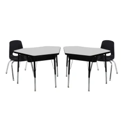Petal Desk & 14" Stack Chair Set - Grey/Black (2-Pack/4-Piece)