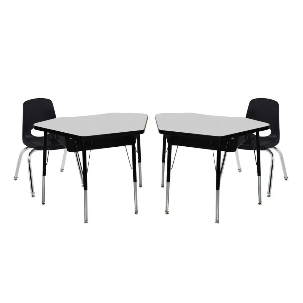 Petal Desk & 14" Stack Chair Set - Grey/Black (2-Pack/4-Piece)