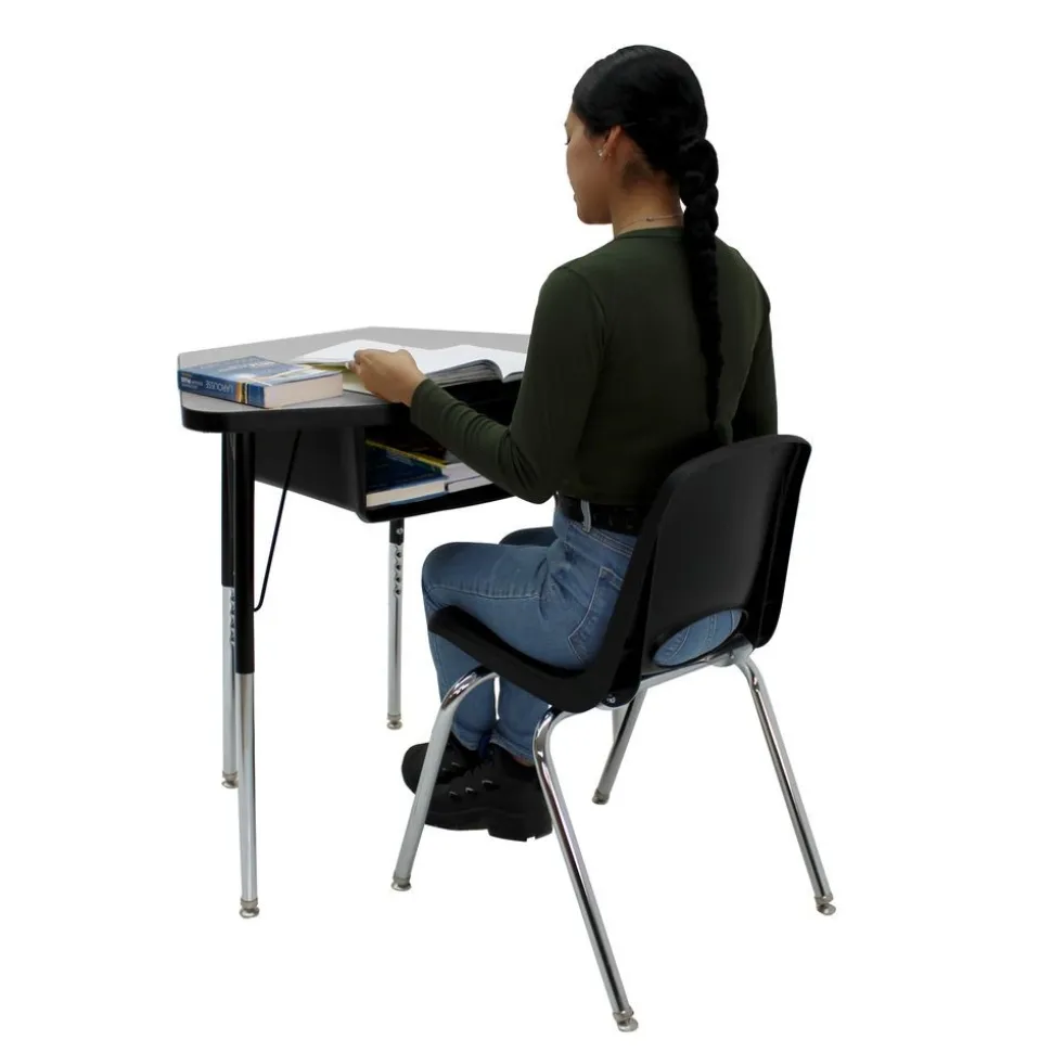 Petal Desk & 14" Stack Chair Set - Grey/Black (2-Pack/4-Piece)