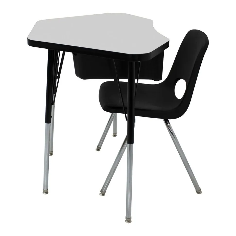 Petal Desk & 14" Stack Chair Set - Grey/Black (2-Pack/4-Piece)