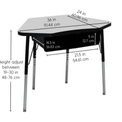 Petal Desk & 16" Stack Chair Set - Grey/Black (2-Pack/4-Piece)
