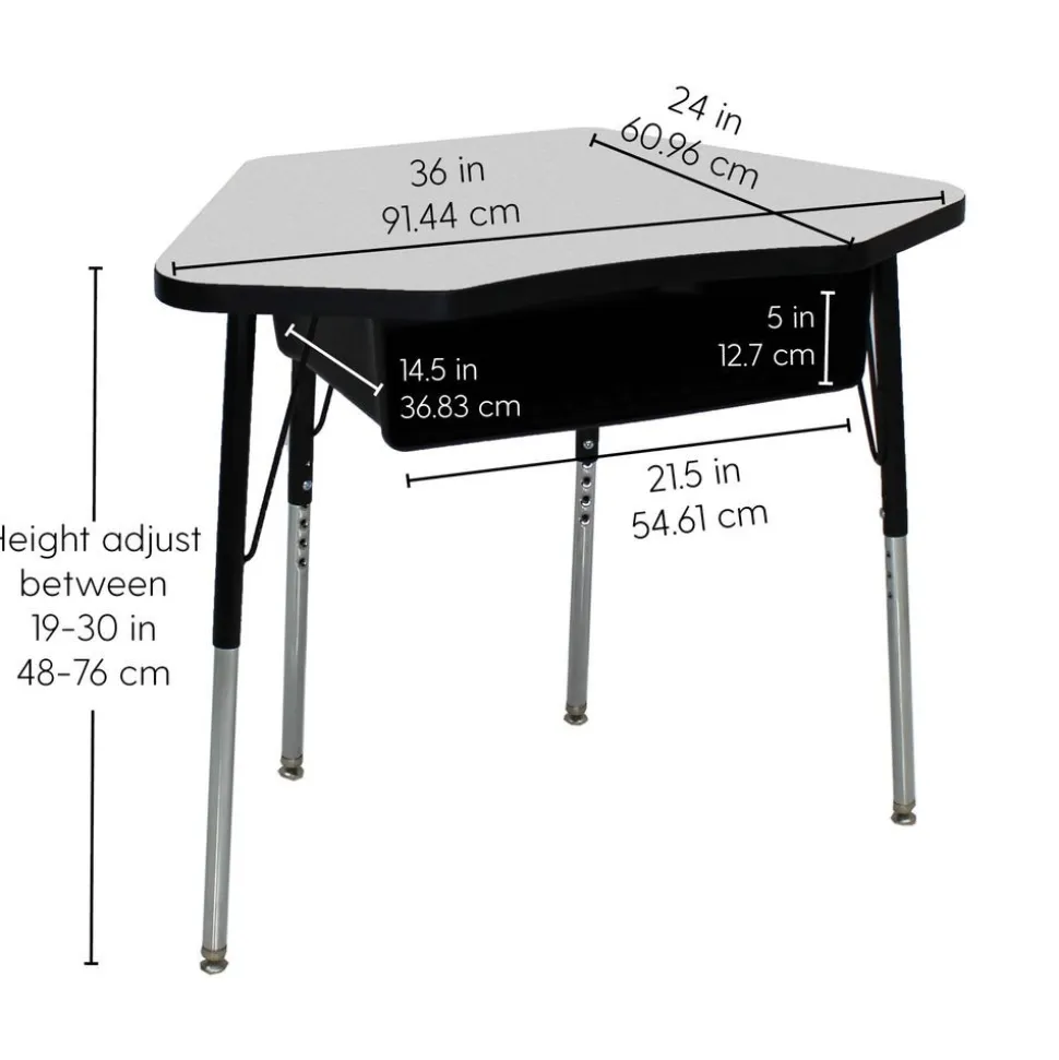 Petal Desk & 16" Stack Chair Set - Grey/Black (2-Pack/4-Piece)