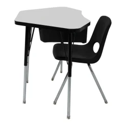 Petal Desk & 16" Stack Chair Set - Grey/Black (2-Pack/4-Piece)