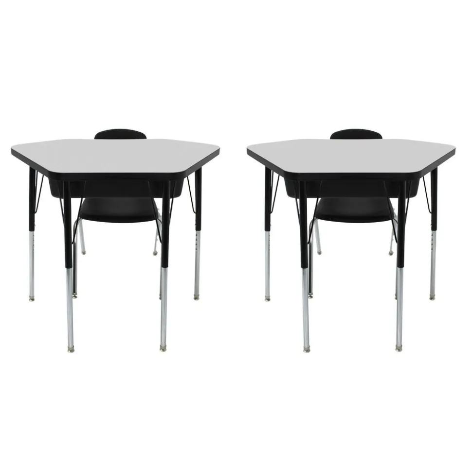 Petal Desk & 16" Stack Chair Set - Grey/Black (2-Pack/4-Piece)