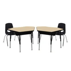 Petal Desk & 12" Stack Chair Set - Maple/Black (2-Pack/4-Piece)