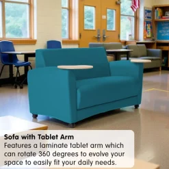 Pro Series Upholstered Common Area Sofa with Tablet Arm - Teal