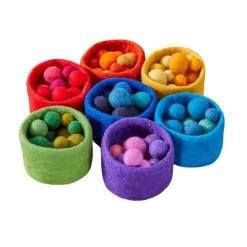 Rainbow Nesting Felt Bowls & Balls - 7 bowls 100 balls