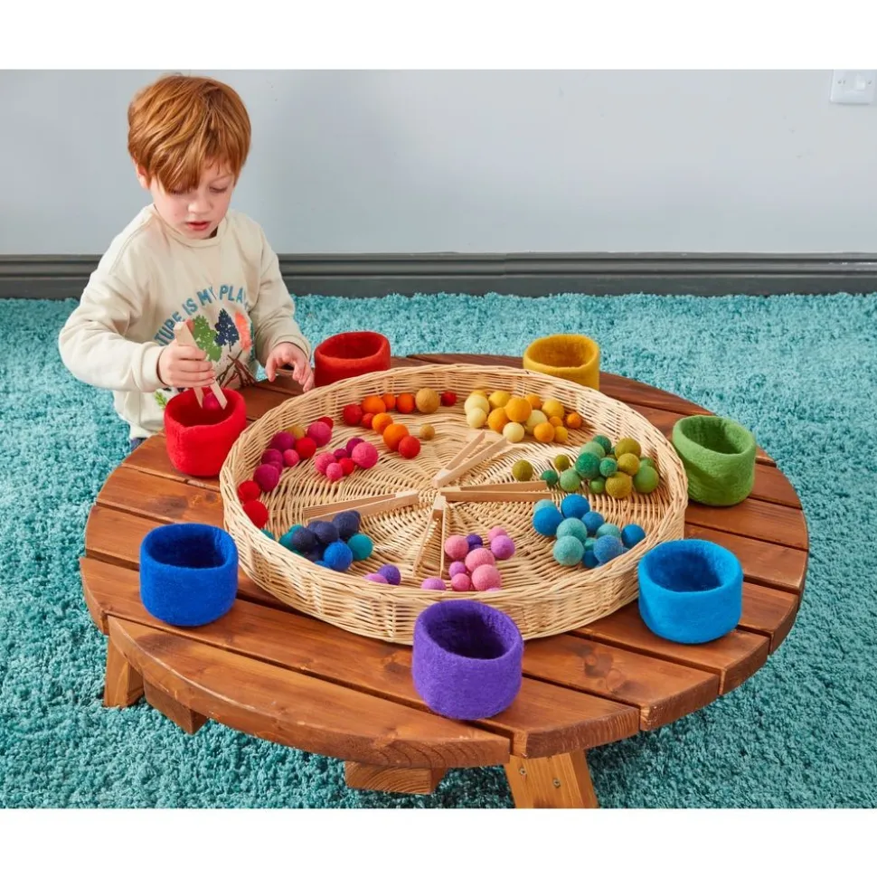 Rainbow Nesting Felt Bowls & Balls - 7 bowls 100 balls