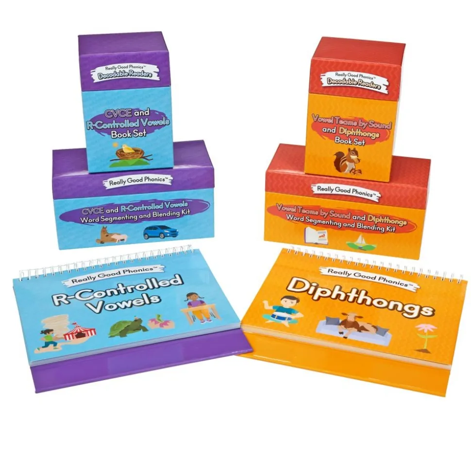 Really Good Phonics™ CVCE & R-Controlled Vowels Kit, Team Vowels Diphthongs Kit - Decodable Readers, Flip Chart & Word Segmenting and Blending Kit