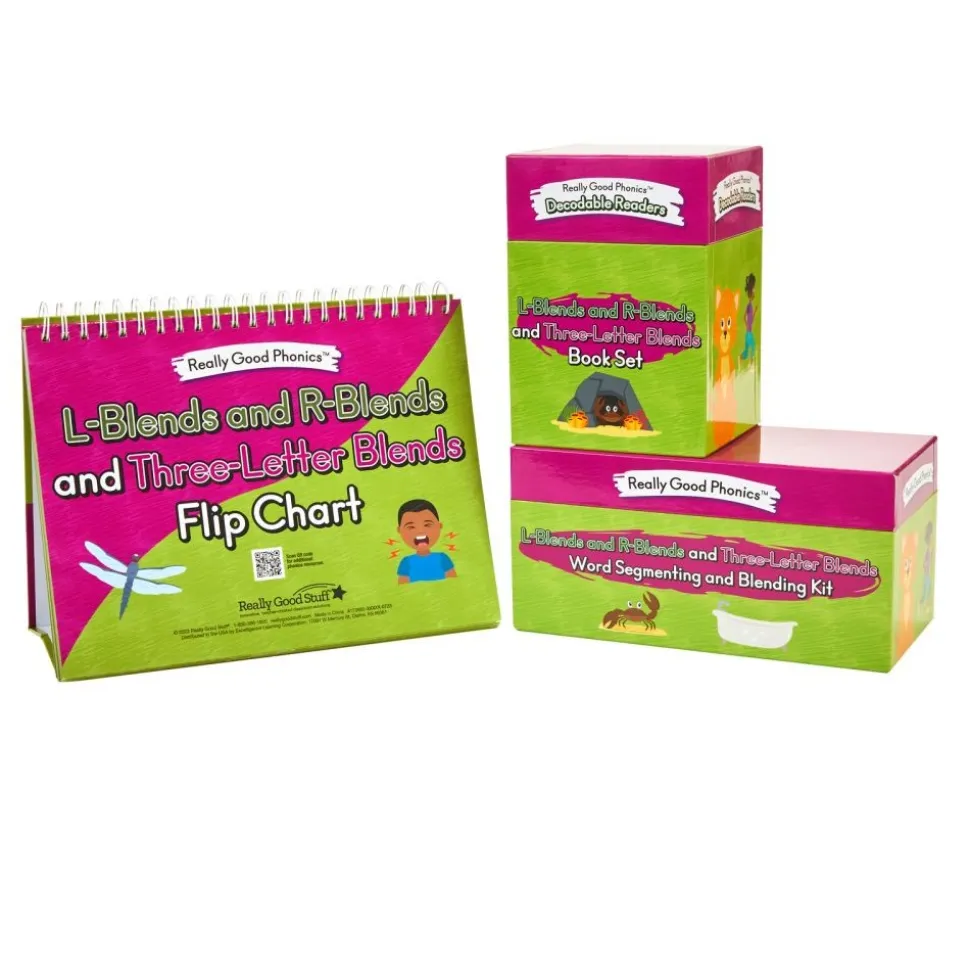 Really Good Phonics™ L- and R-Blends and Three-Letter Blends Kit - Decodable Readers, Flip Chart & Word Segmenting and Blending Kit