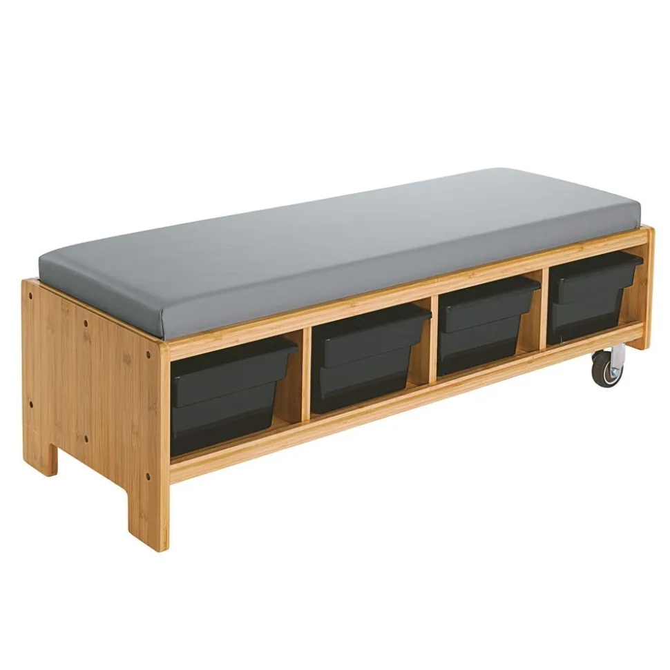 Really Good Stuff® Bamboo Bench Seat with Storage & Cushion