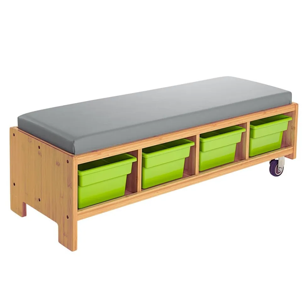 Really Good Stuff® Bamboo Bench Seat with Storage & Cushion