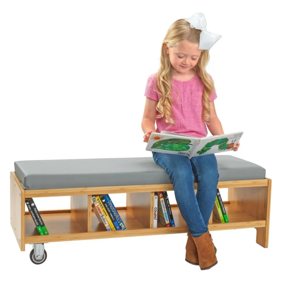 Really Good Stuff® Bamboo Bench Seat with Storage & Cushion