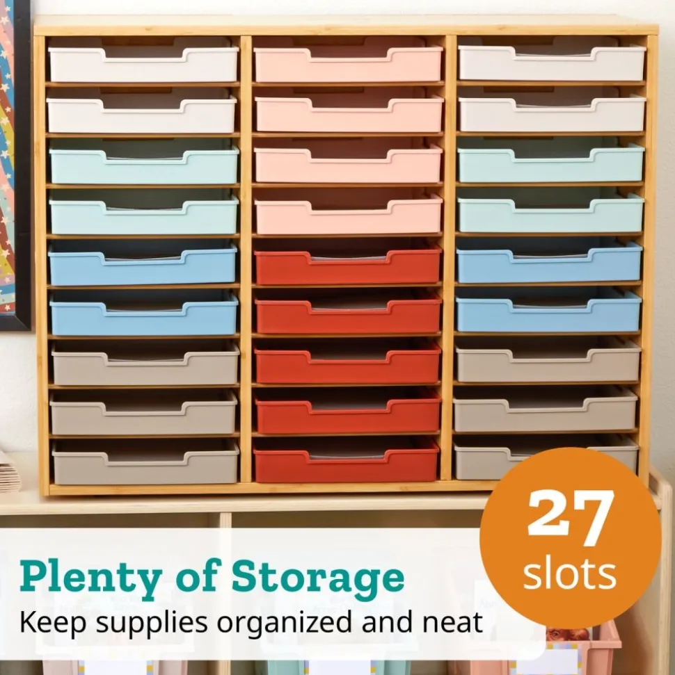 Really Good Stuff® Bamboo 27-Slot Mail Center With Boho Trays