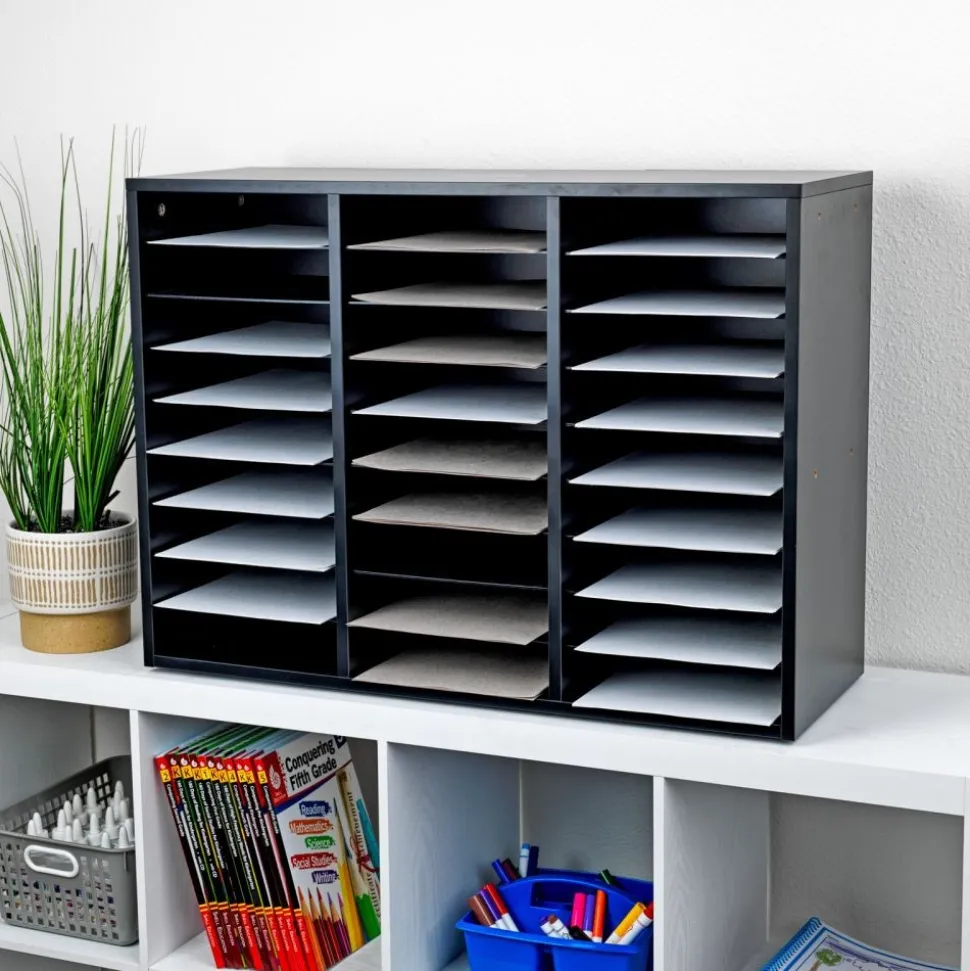 Really Good Stuff® Black 27-Slot Mail Center With Trays - 4-Color Grouping