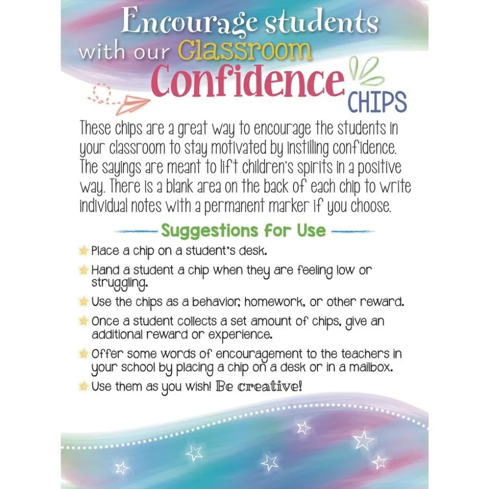 Really Good Stuff® Confidence Chips - 100 Empowering, Motivational, Positive Affirmations - Encourage Positive Feelings- Social-Emotional Learning - SEL for The Home and Classroom