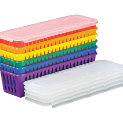 Really Good Stuff® Group Color for 6 - Plastic Pencil and Marker Storage Baskets with Lids