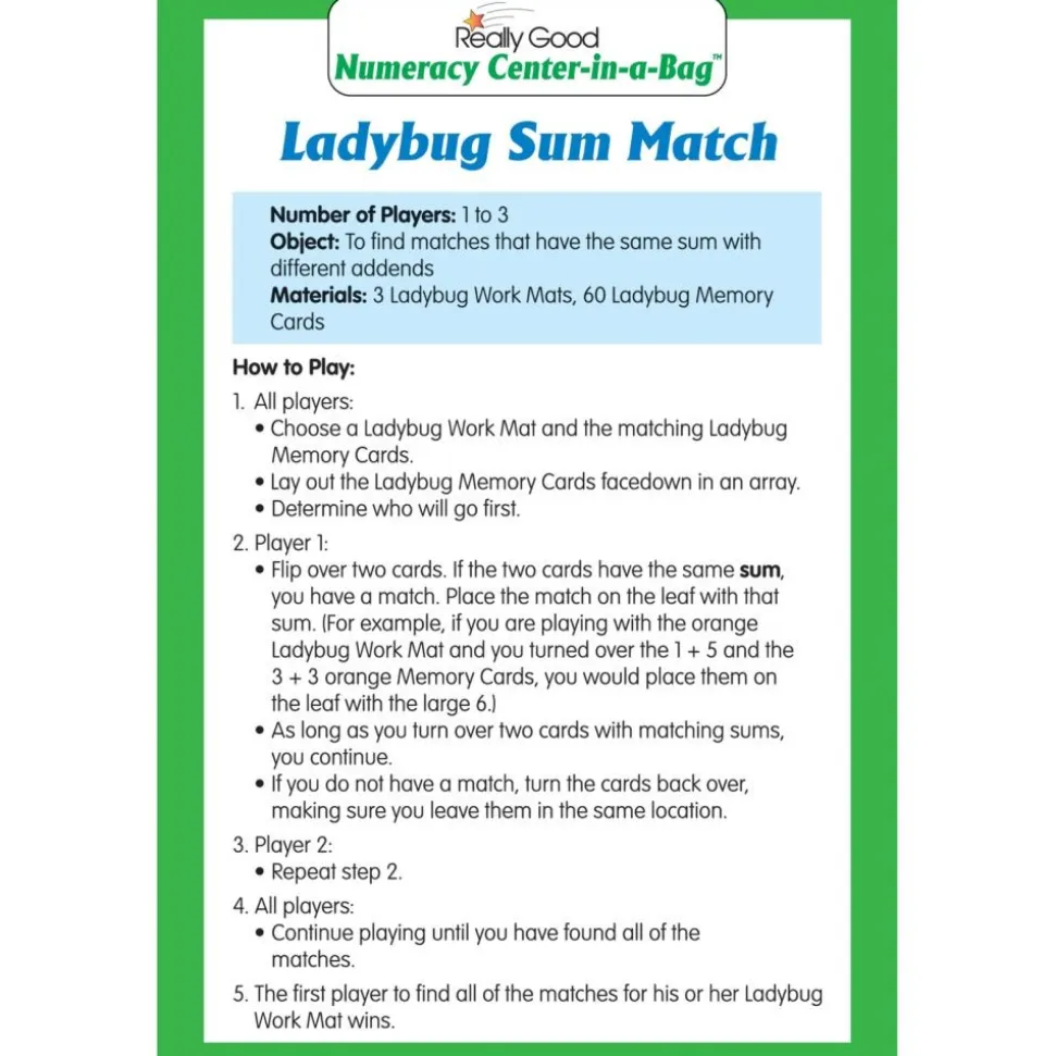 Really Good Stuff® Ladybug Sum Match Numeracy Center™ - 1 numeracy center