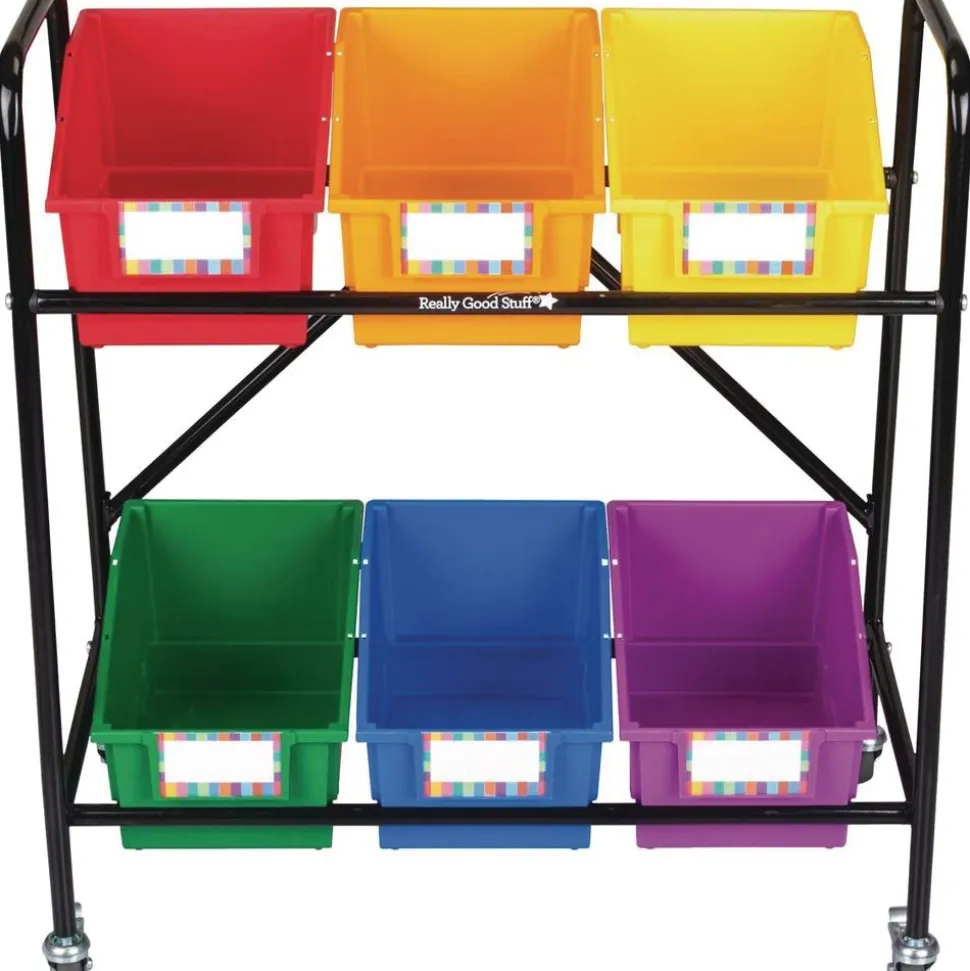 Really Good Stuff® Mid-Size Mobile Storage Rack With 6 Chapter Book Bins™ - Grouping