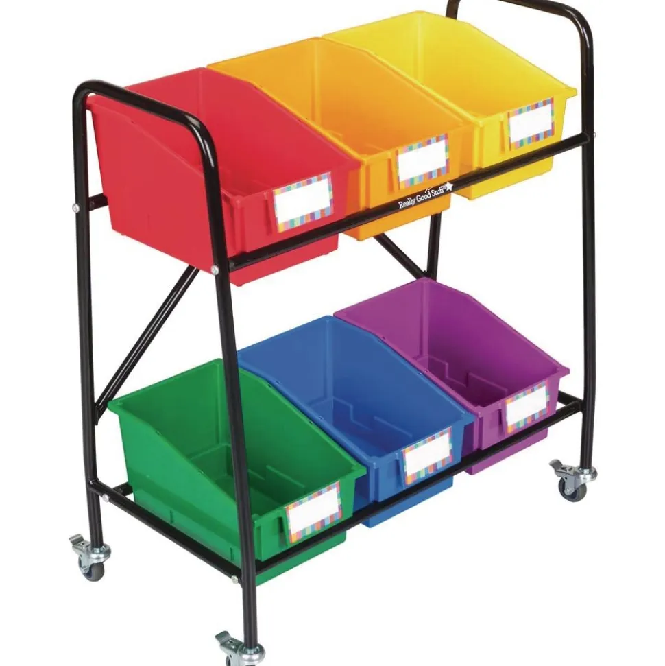 Really Good Stuff® Mid-Size Mobile Storage Rack With 6 Chapter Book Bins™ - Grouping