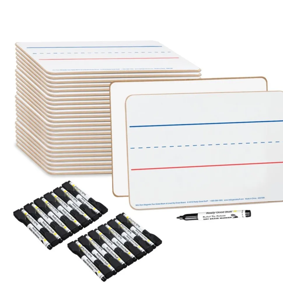 Really Good Stuff® Mini Non-Magnetic 9"x 6" 2-Sided Blank And Lined Dry Erase Boards - 24-Student Pack