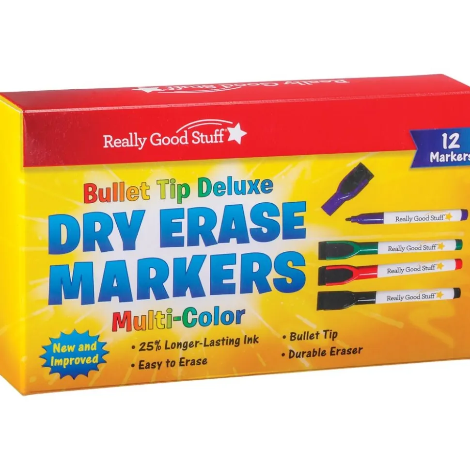 Really Good Stuff® Multi-Color Bullet Tip Deluxe Dry Erase Markers - 12 markers